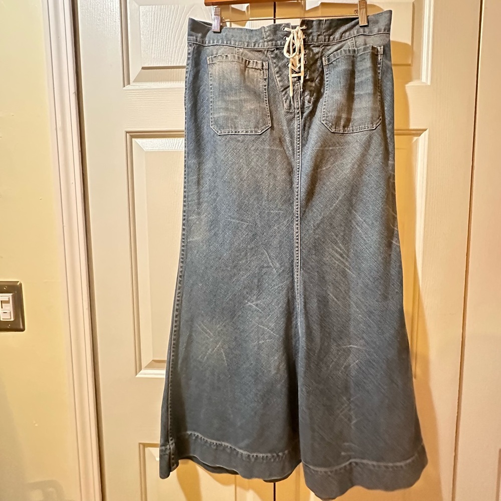 Rare Ralph Lauren Sailor Style Buttons Lace Up Tie Denim Cotton Skirt Size 12 - Picture 14 of 14